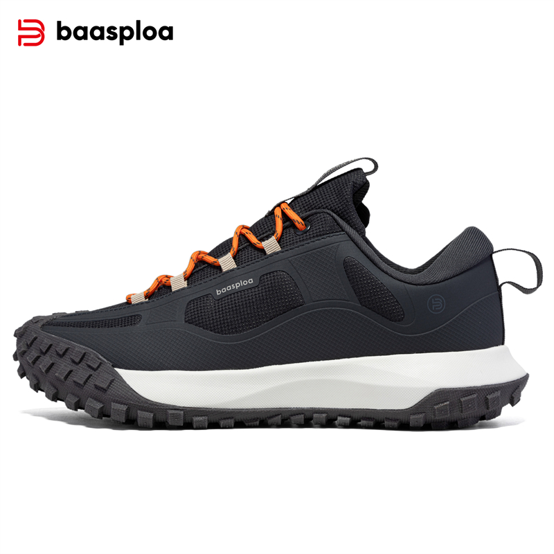 Baasploa Men Hiking Shoes Anti Splash Water Outdoor Sneakers for Men Comfort Casual Sneakers Male Non-Slip Wear Resistant: Dark Grey / 43