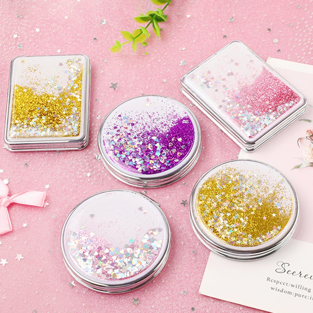 Travel Compact Dubbelzijdig Make-Up Spiegel Draagbare 2X Vergrootglas Folding Spiegel Voor Vrouwen Meisjes, Zakformaat