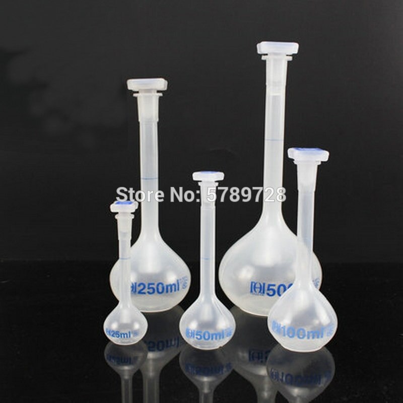 25ml to 1000ml laboratorie langhalset klar hvid plastisk volumetrisk væske målekolbe ryste flaske høj temperatur resistent