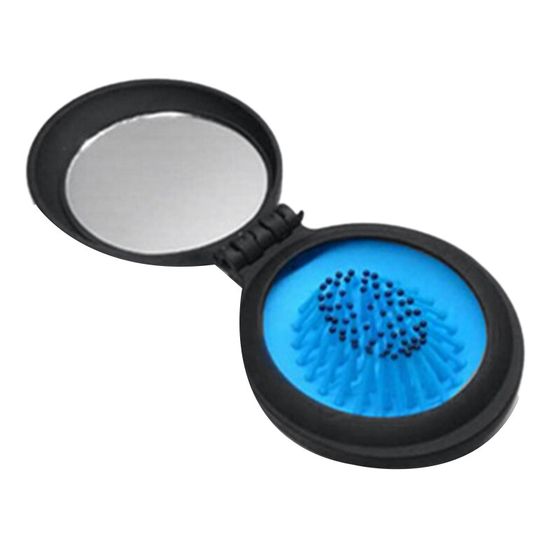 Dobrável viagem pente de cabelo com espelho-mini bolso escova de cabelo para presente idéia (azul) pacote de 4