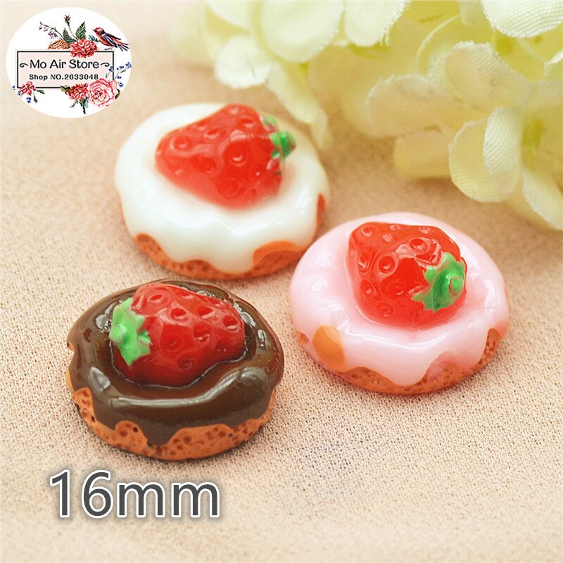 10Pcs Aardbei Fruit Cake Resin Flat Terug Cabochon Miniatuur Voedsel Art Supply Decoratie Charm Craft Diy 16Mm