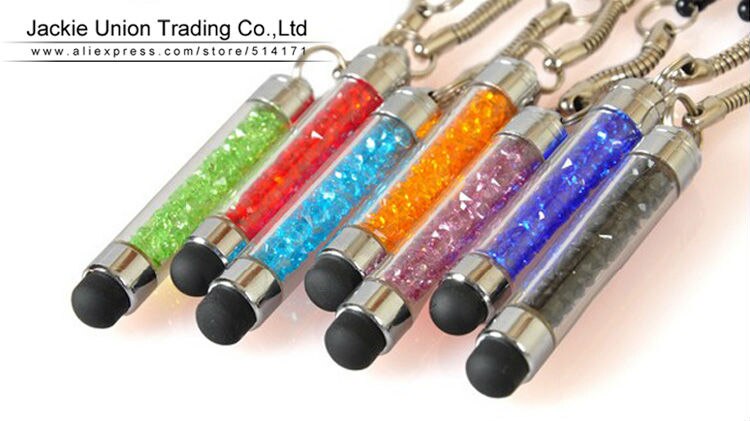 10 Pcs/lot High-texture Mini Crystal Stylus Pen Capacitive Screen Touch Pen For iPhone + Dust Plug very Portable