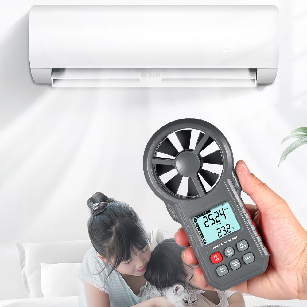 Digital Anemometer LCD Wind Speed Meter Air Velocity Air Temperature Test Tool Wind Speed Gauges with Flashlight