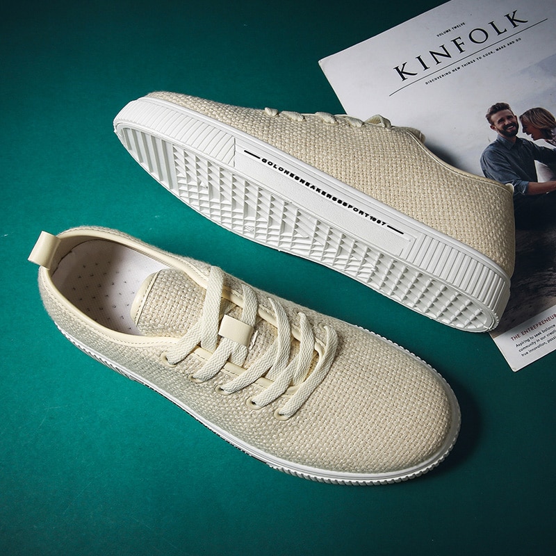 Baskets de printemps pupuda pour hommes, chaussures en toile de lin, chaussures décontractées tendance pour hommes, espadrilles confortables, chaussures de course classiques