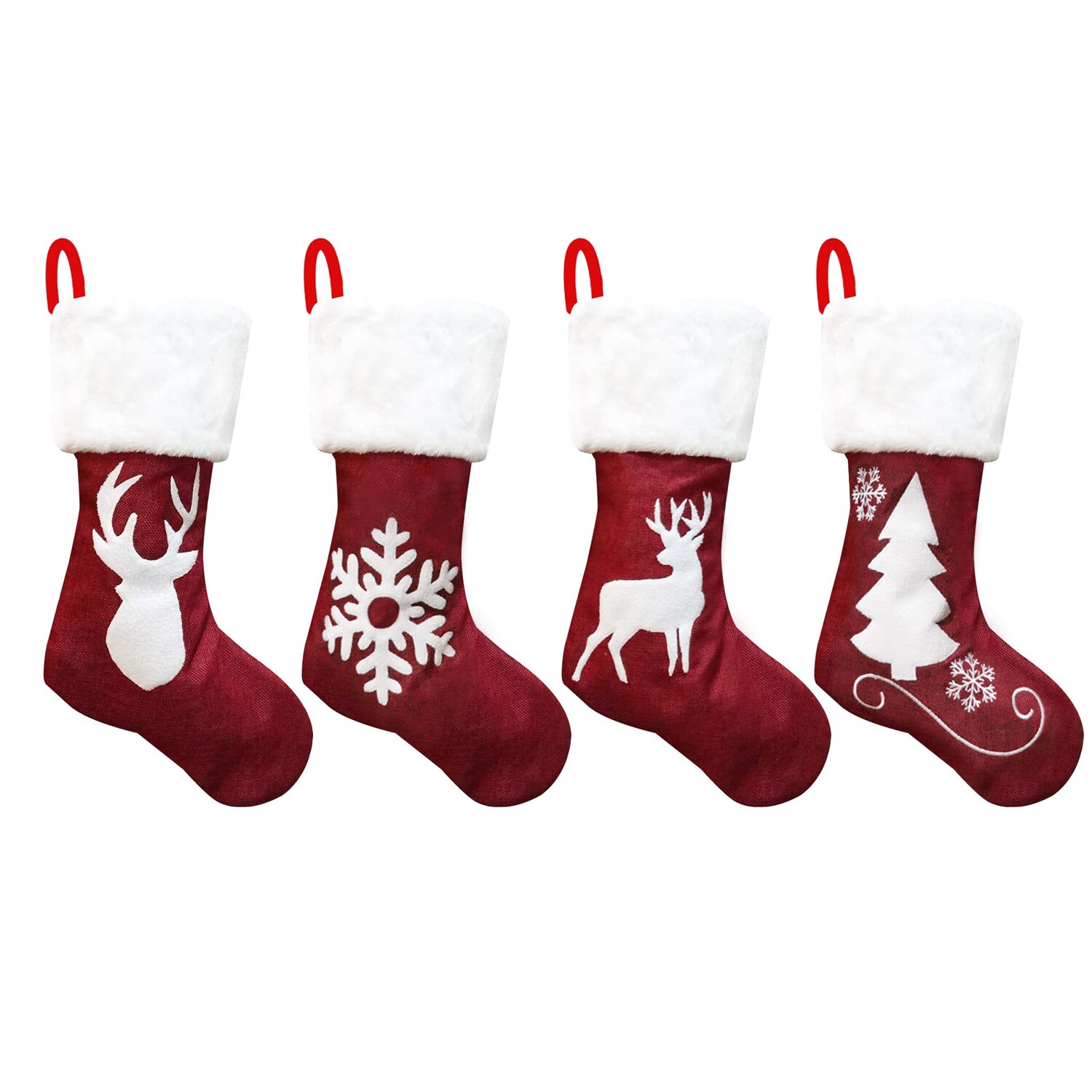 4 stk jule julestrømper rensdyr snefnug træpose hængende ornamenter til hjemmet fest seng pejs indretning 18in højde