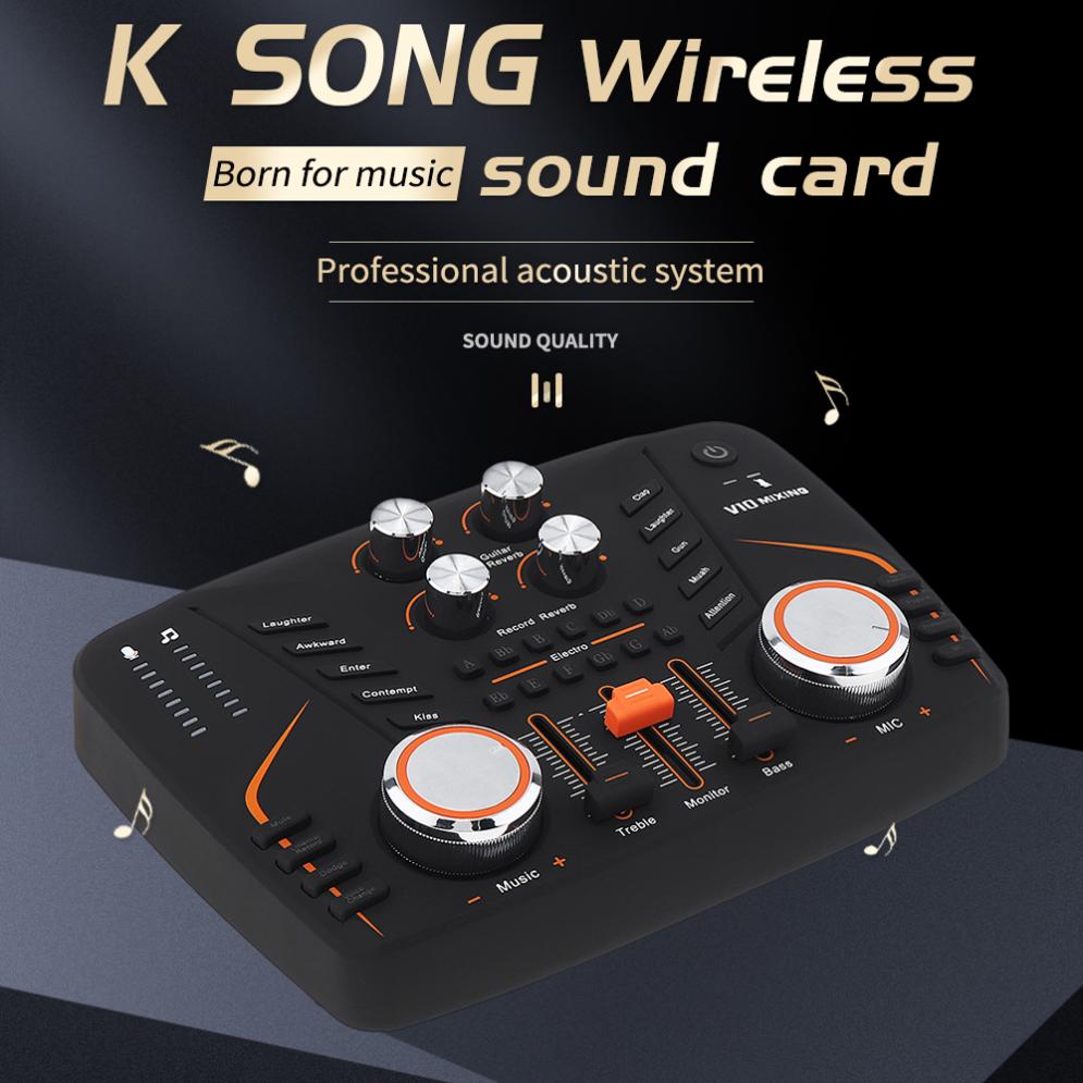 V10 Live Sound Card Live Audio Processing Microphone Sound Card Audio Interface for Live / Karaoke / Singing / Computer