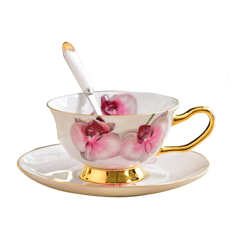GLLead-tazas de café de cerámica con de flor rosa, juego de Taza de té y platillo de porcelana China, taza de porcelana de europea, bonito: Style D