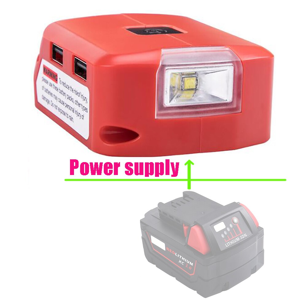 Adapter LED Light Working Lamp Flashlight Torch USB Mobile Phone Charger DC 12V Output For Milwaukee 18V Li-ion Battery M18