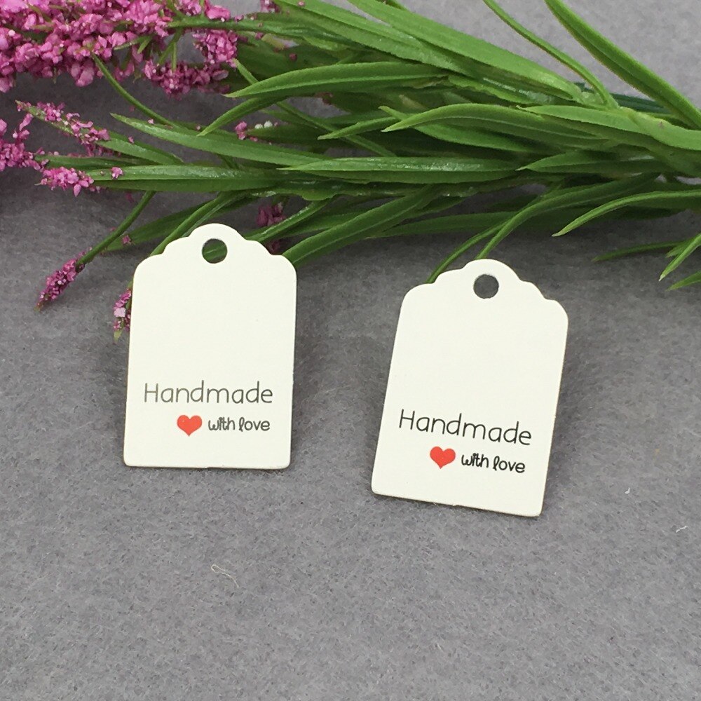 100 Pcs + 100 Strings 3x2 cm Papier Tags Labels Gedrukt Handgemaakte met Liefde Voor Zak Decoratie bagage Supply Hang Prijskaartjes