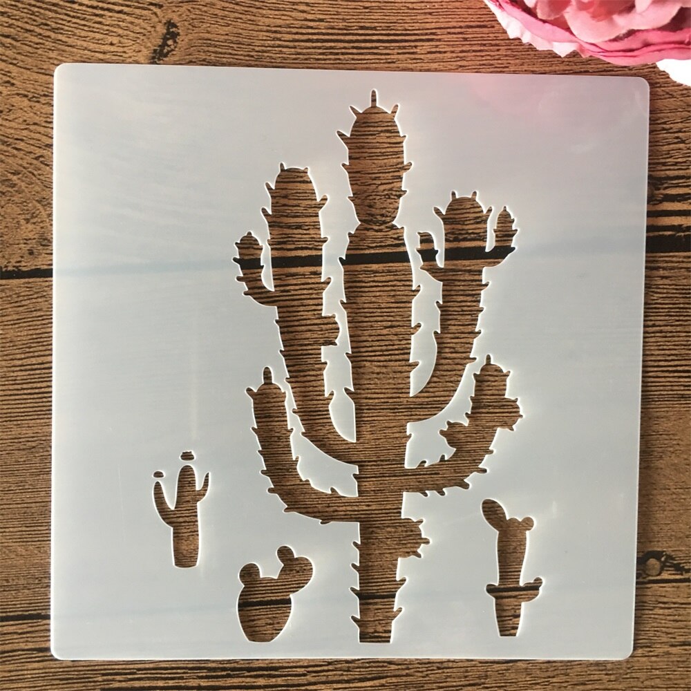 8 Stks/set 15Cm Cactus Succulenten Diy Gelaagdheid Stencils Muur Schilderen Plakboek Kleuring Embossing Album Decoratieve Template