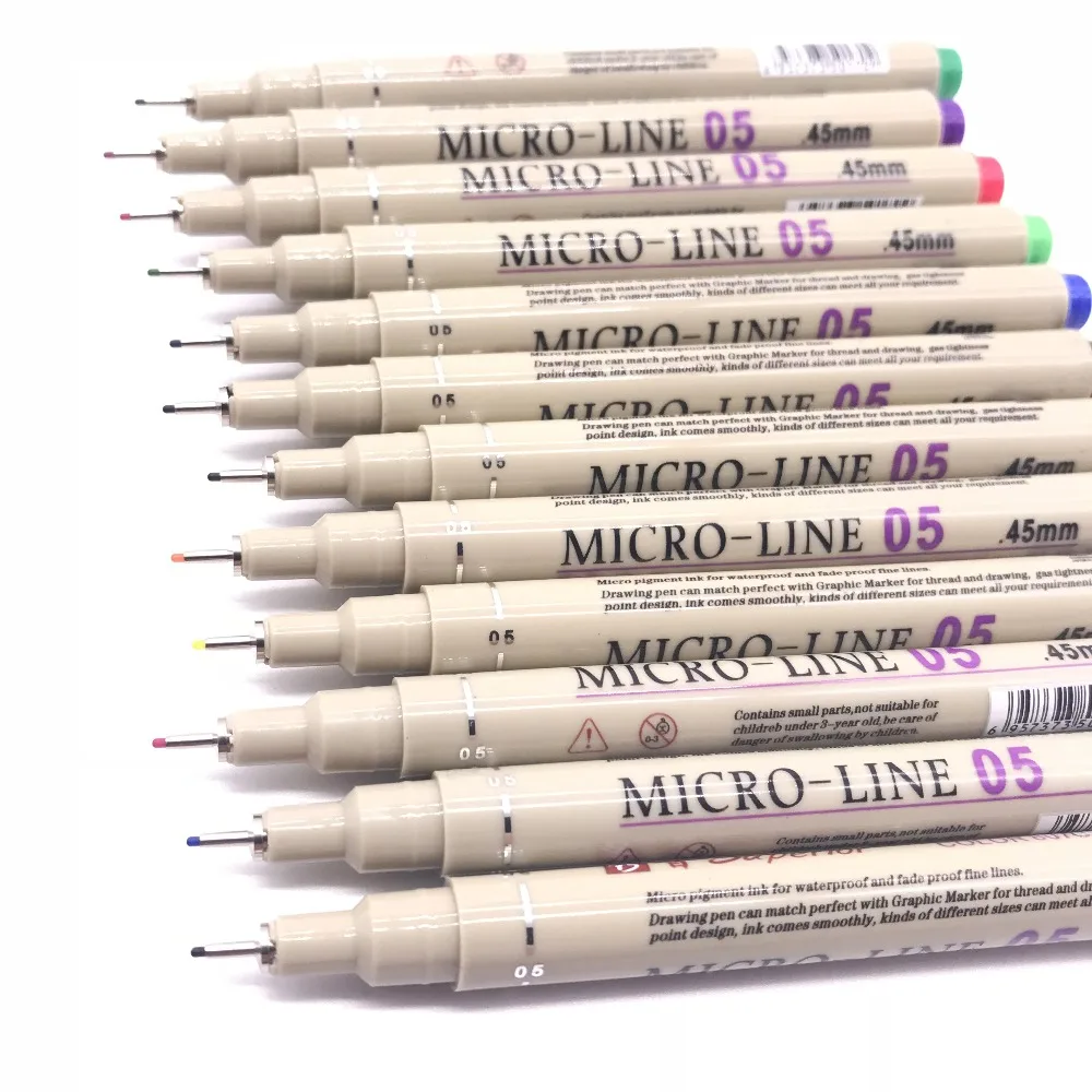 1pcs Colors Micron Line Fineliner Drawing Pen Set 05mm Fine Point Pen Waterproof Technical Pens Markers Sketching Artist Manga