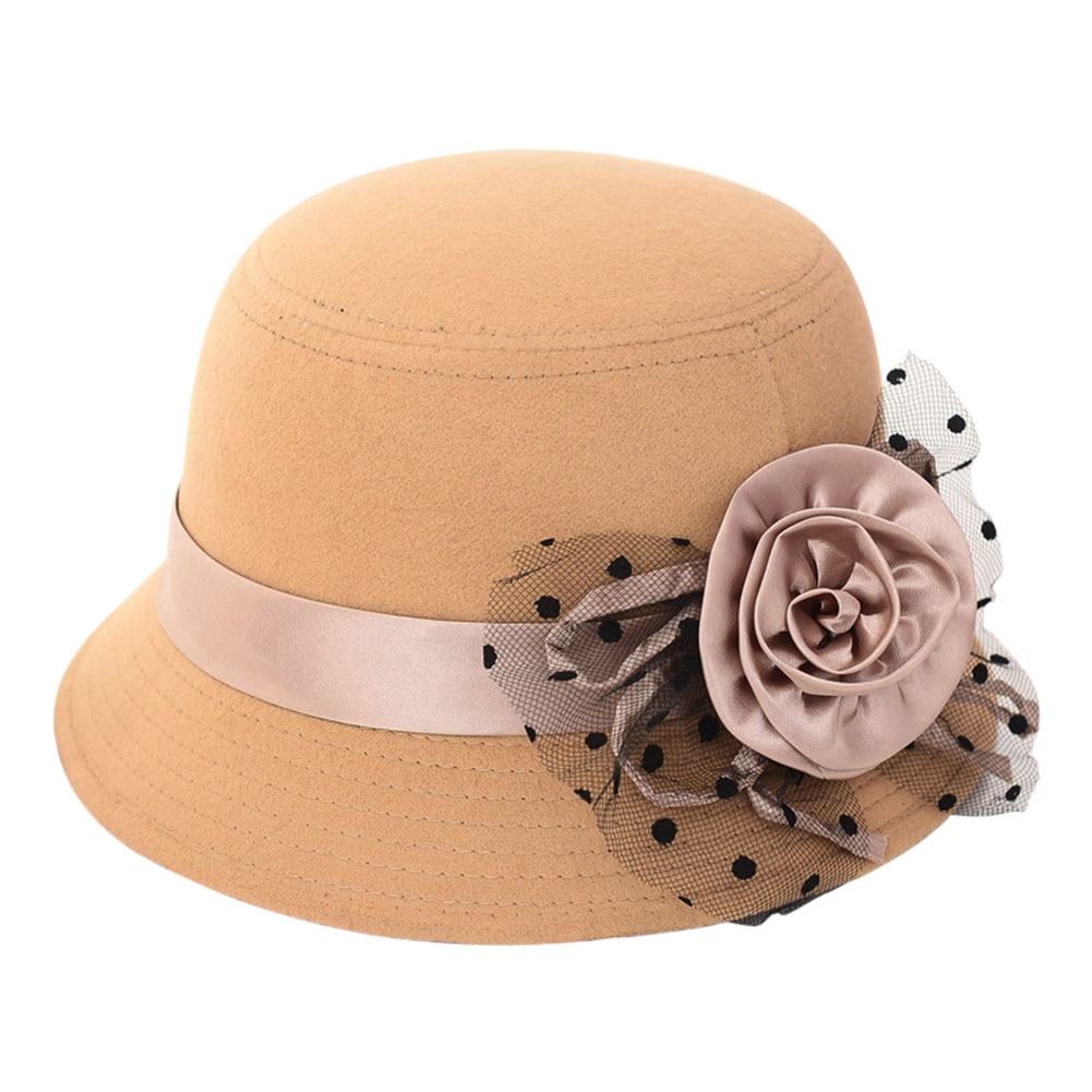 Sombrero Fedora Vintage de lana de imitación para mujer, gorra de cubo cálida, , con lazo, dg88