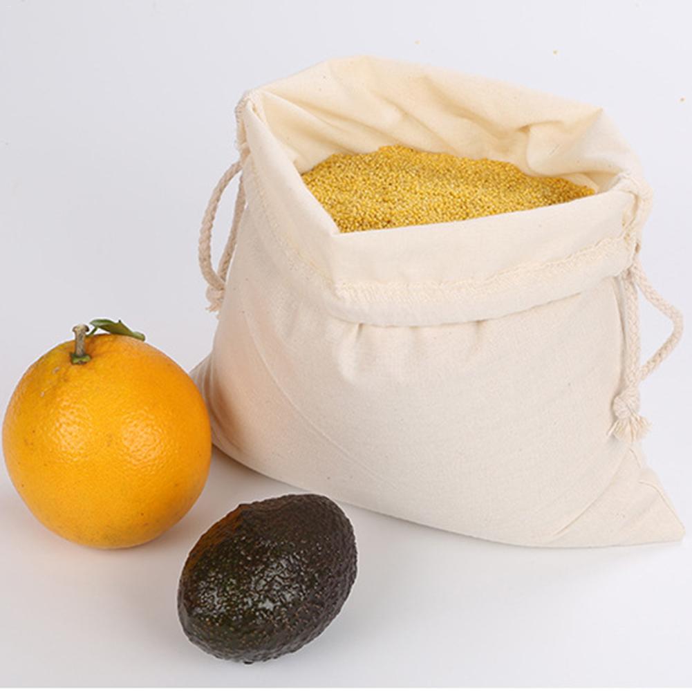 Drawstring Cotton Woven Storage Bag Shopping Bags For Bread Fruit Cereals Vegetable