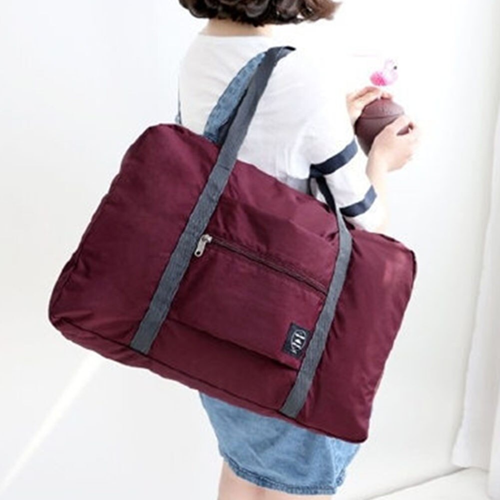 Clothes Storage Handheld Polyester Organizer Single Shoulder Foldable Space Saving Portable Side Pocket Dual Zipper Travel Bag