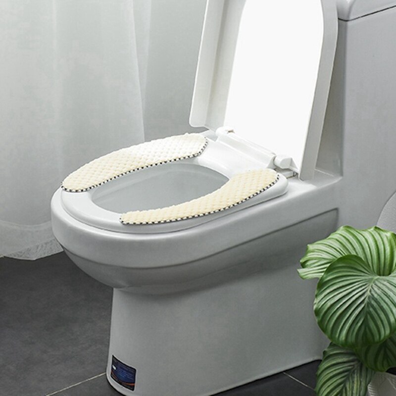 Universal vintertyk toiletsæde ring toiletdæksel vaskbart toilet klistermærke badeværelse tilbehør toiletmåtte: Beige