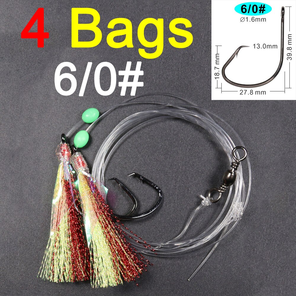 ICERIO 4 Taschen 2 Kreis Haken Sabiki Rig Snapper Rigs Salzwasser Angeln Flashabou Schwanz Rigs Größe 4/0# 5/0# 6/0# 7/0# 8/0#: 4bags Size 6I0