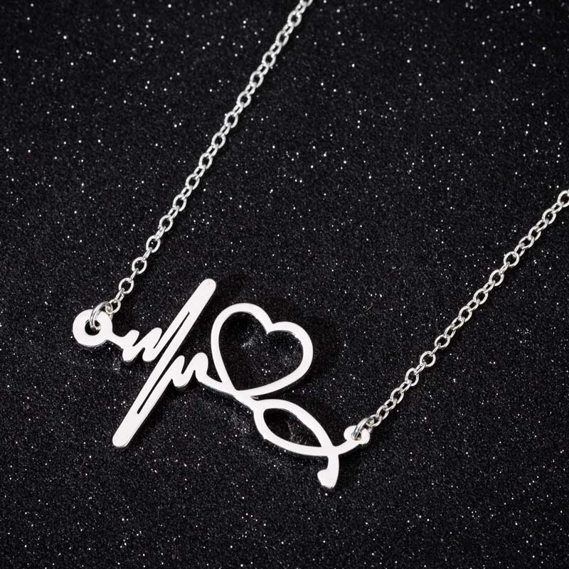 Collar de acero inoxidable con latido del corazón para mujer, joyería con cardiograma de amor, ECG, de médico y enfermera, ,