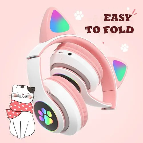 Helm Kopfhörer Mit Mikrofon bluetooth 5,0/3,5 MM Dual Verbindung Drahtlose Katze Ohren RGB-Licht Faltbare