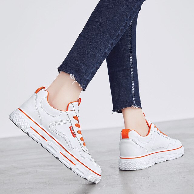 Vulkaniserede sko sneakers dame snøre lærred sko hvidt læder afslappet gang platform studetn slinge sko  ab521