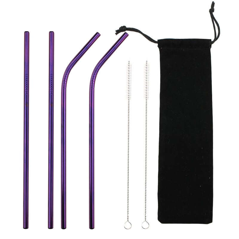 2/4 stücke Edelstahl Stroh Wiederverwendbare Metall Trinken Stroh Mit Reiniger Pinsel Für Heimat Party Barware Bar Zubehör: B7 Violett(4Stck)