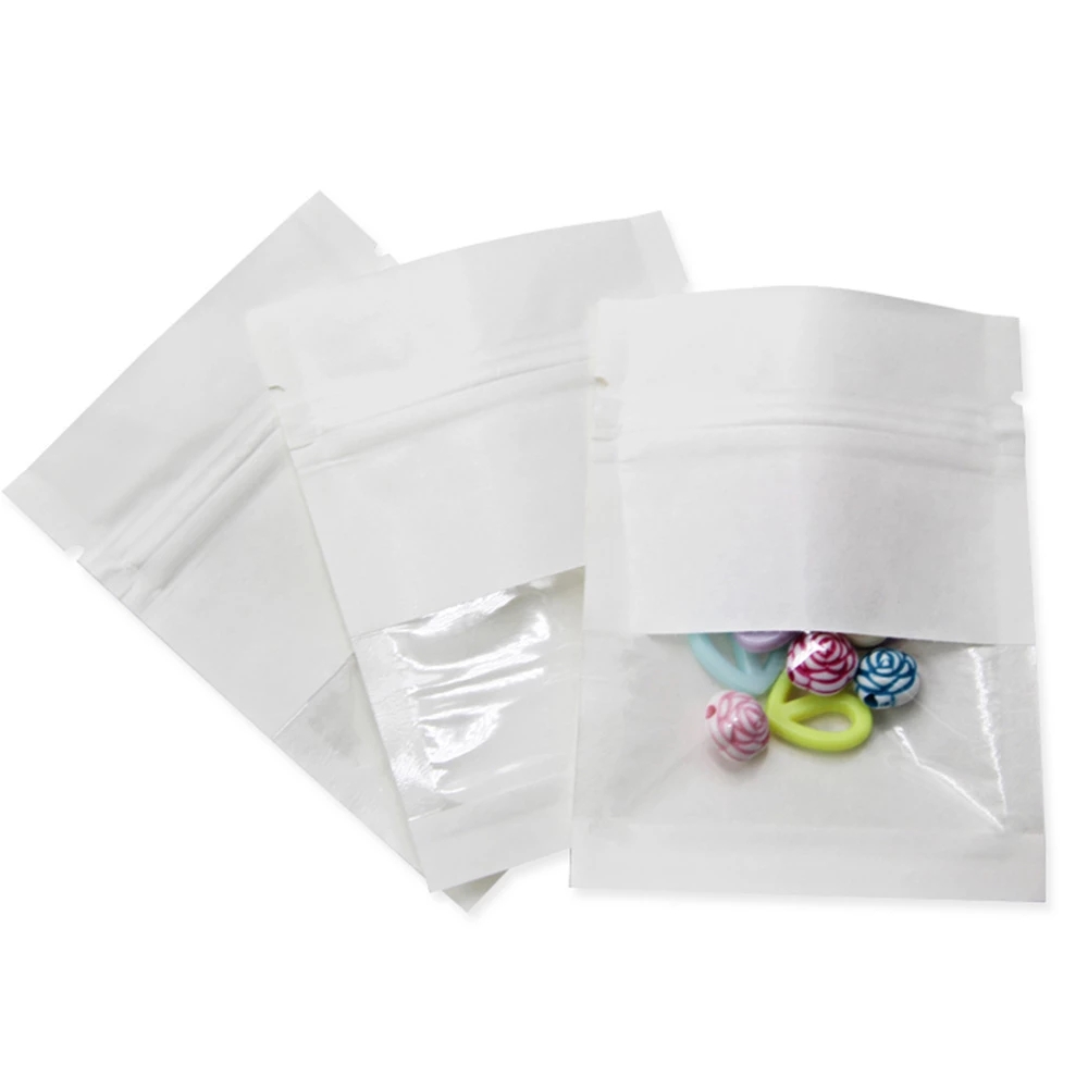 100 Stuks Bruin Wit Kraftpapier Zip Lock Bag Met Doorzichtig Venster Zelfzegel Scheur Inkeping Stofdichte Verpakking Zakjes Voor Voedsel Snack