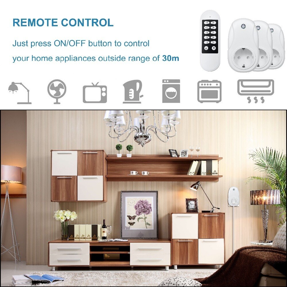 Nashone Wireless Remote Control Sockets Programmable Electrical Outlet Light Switch Plug for Power Strips, Household Appliances