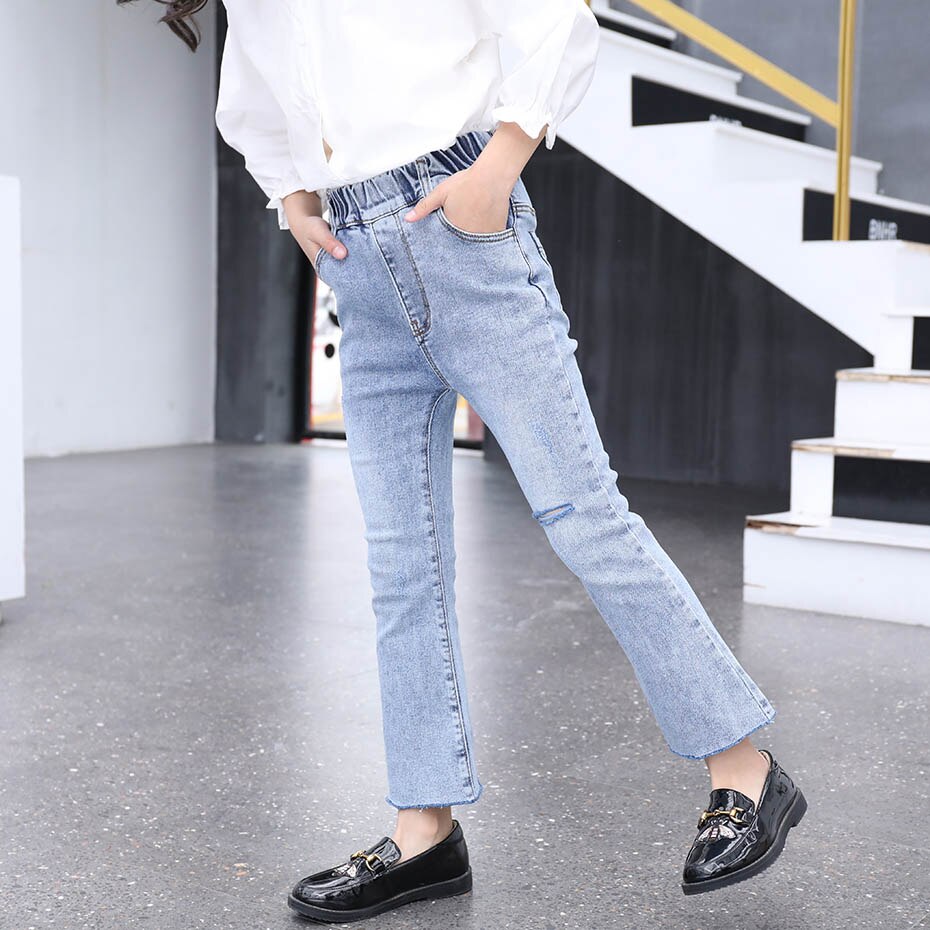 Jean pour filles trou enfants fille déchiré jean décontracté enfants botte coupe jean printemps automne vêtements pour enfants