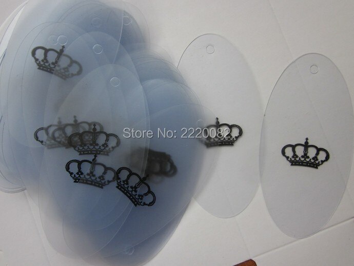 OVAL PVC hang tag/swing tag/clothing tag/DIY plastic tag printed with CROWN packing labels 300 pcs a lot