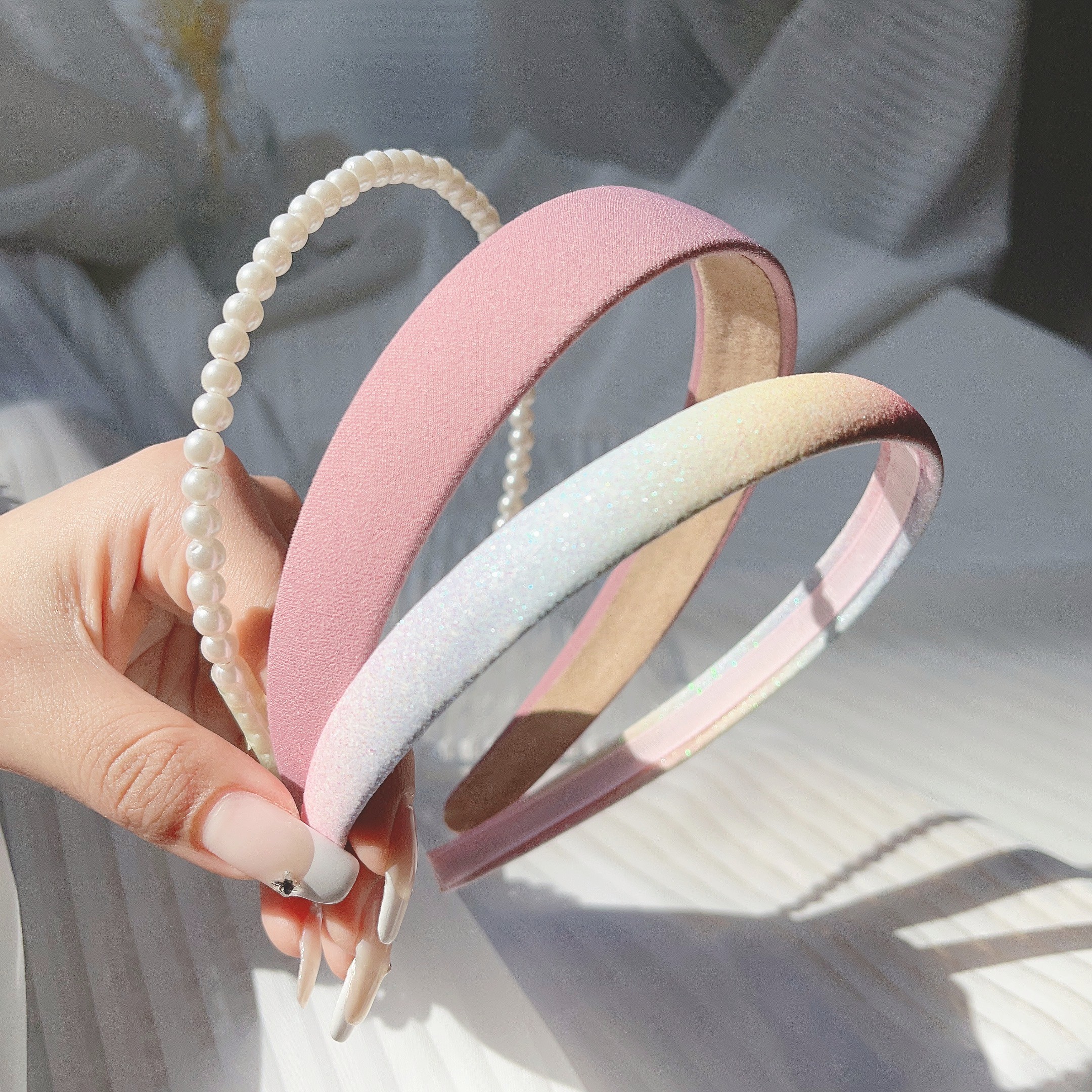 3 unids/set mujer bandas para el cabello de tela tocado diadema de perlas diadema para niñas aro para el cabello accesorios para el cabello femenino: YELLOW