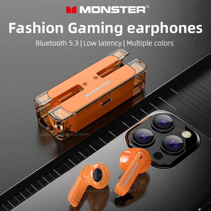Monster XKT08 słuchawki Bluetooth 5.3 Ture bezprzewodowe słuchawki douszne słuchawki z redukcją szumów o niskim opóźnieniu sportowy zestaw słuchawkowy do gier z mikrofonem