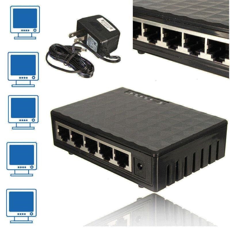 10/100/1000Mbps 5 Ports Gigabit Switch Ethernet Switch Hub Plastic Mini Desktop High Performance Smart Adapter US/EU Plug