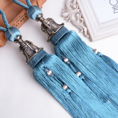 Europa 2 stuks gordijn kwasten franje borstel banden strikken hangende bindtouwen riem gesp haak houder gordijn accessoires strik: Blauw