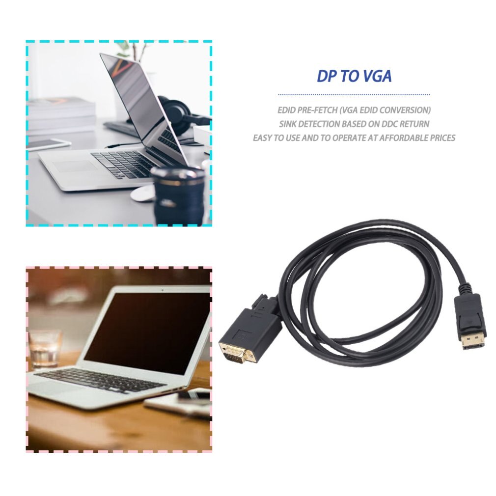 1.8M DP Display Port Male naar VGA Male RGB D-SUB Kabel Adapter HDTV