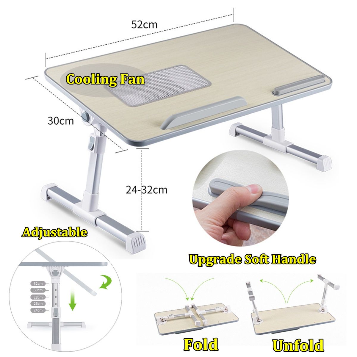 Foldable Adjustable Laptop Desk With Cooling Fan Notebook Laptop Stand Bed Tabletop Desks Home Study Table Computer Desk 53x30cm