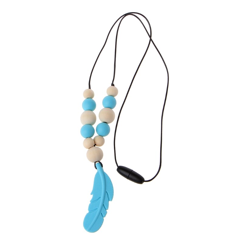 Collar de dentición para bebé, joyería de plumas de silicona para bebé, juguetes para masticar, lactancia,: Azul