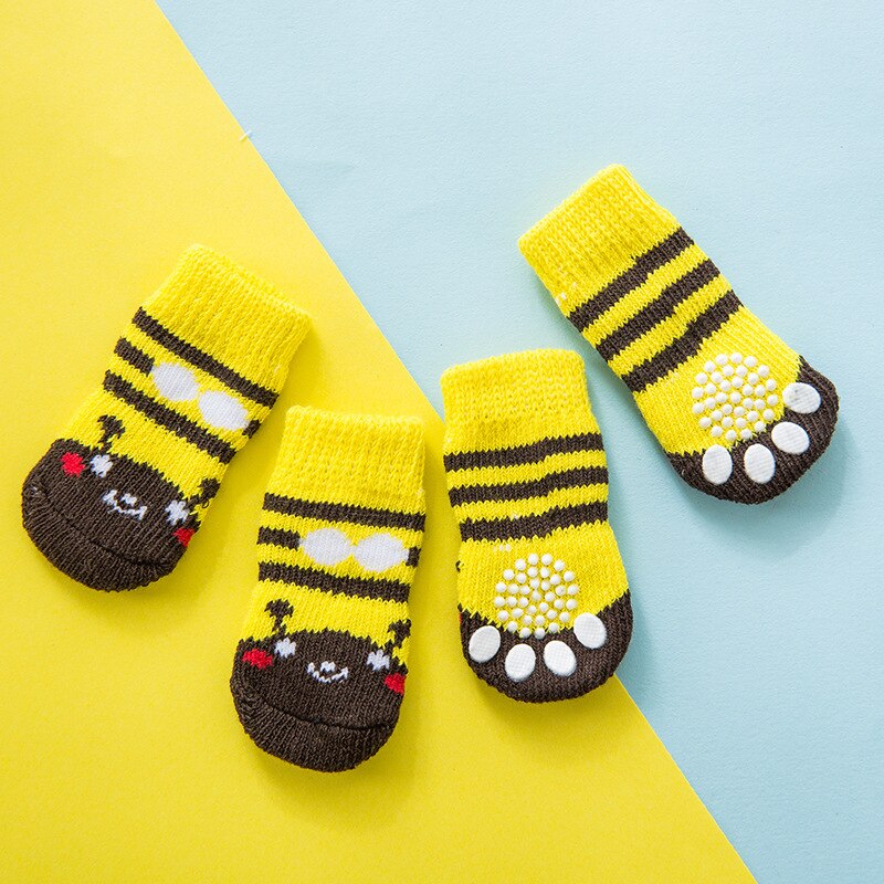 Calcetines antideslizantes con dibujos animados para mascota, medias cálidas informales para perro, Calcetines estampados para cachorros, perros pequeños y medianos, producto para mascotas, novedad: YELLOW / M