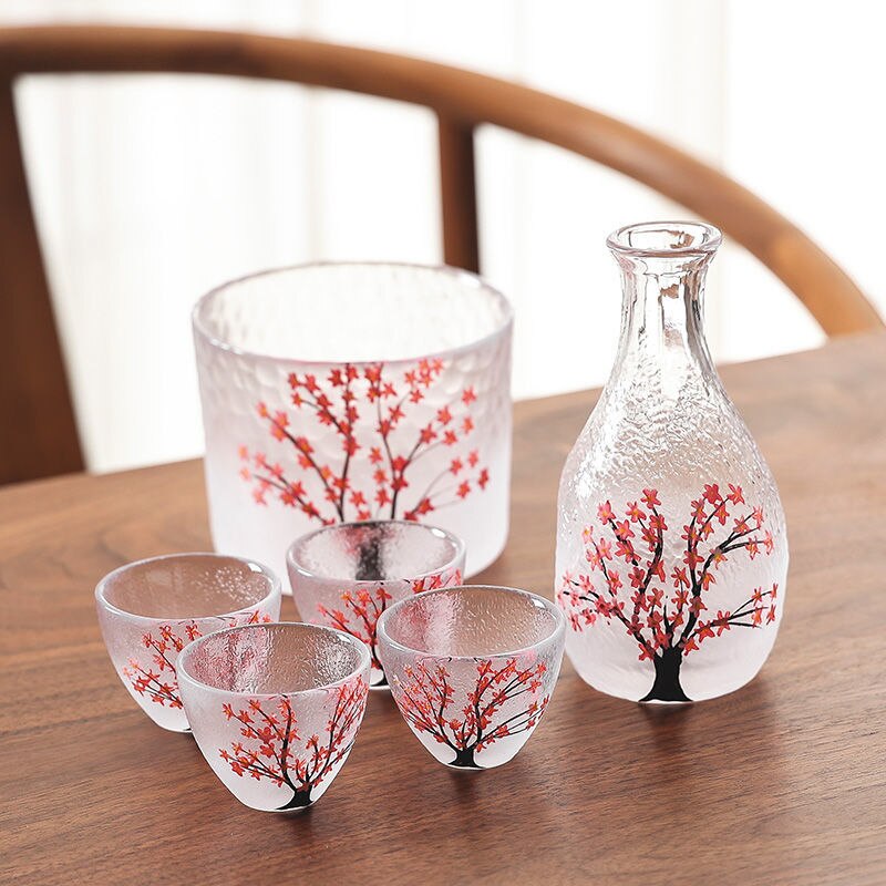 Japanese Sakura Sake Bottle Small Wine Glass Liquor Glass Wine Set Shochu Wine Cup Household Sake Warm Sake Bottle: group 2