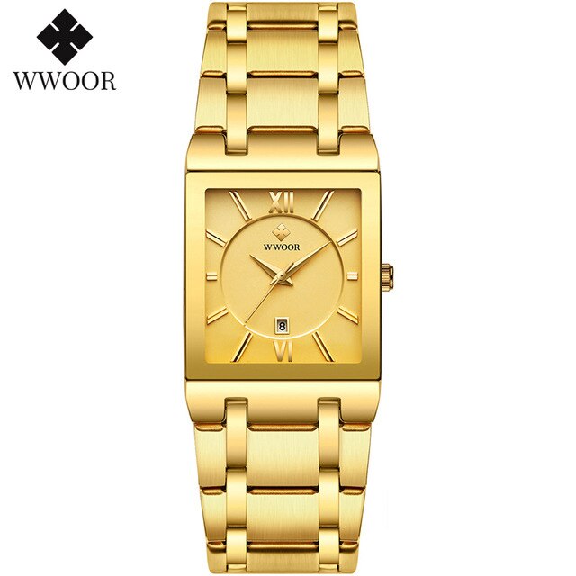 WWOOR-Relojes de pulsera para mujer, de cuarzo, Cuadrado dorado, rosa, deportivo, resistente al agua,: gold gold