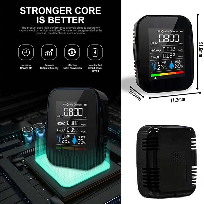 5 In1 Luchtkwaliteit Monitor CO2 Meter Digitale Temperatuur Vochtigheid Sensor Tester Kooldioxide Tvoc Hcho Detector