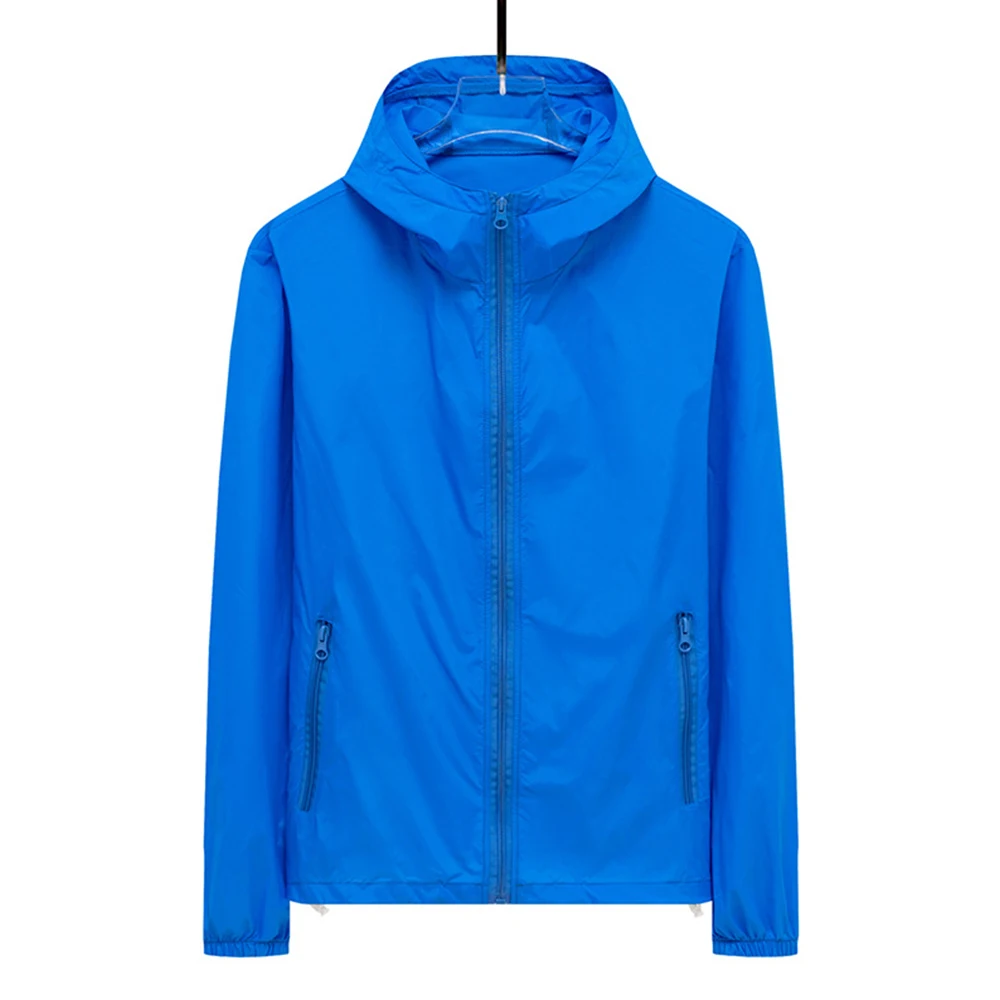 Men Waterproof Jacket Hooded Sport Coat Unisex Outwear Lightweight Windbreaker: XXXL / Blue