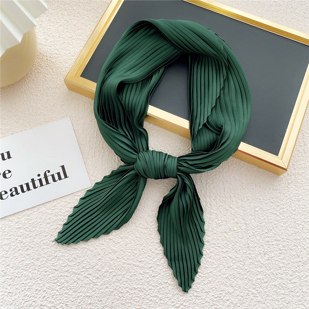 Petite écharpe soyeuse en Satin pour femmes, Foulard froissé froissé à la , châle, Bandana, mouchoir: green