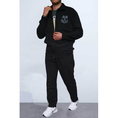 Men&#39;s Winter Tracksuit With Pockets Full Zipper Racket Printed