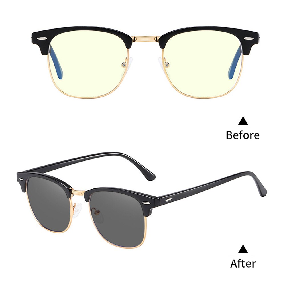 Anti-blauw licht bril heren retro vierkante fotochromatische computerbril dames schadelijke licht blokkerende bril mannelijke verkleuring: Zwarte goudkleur