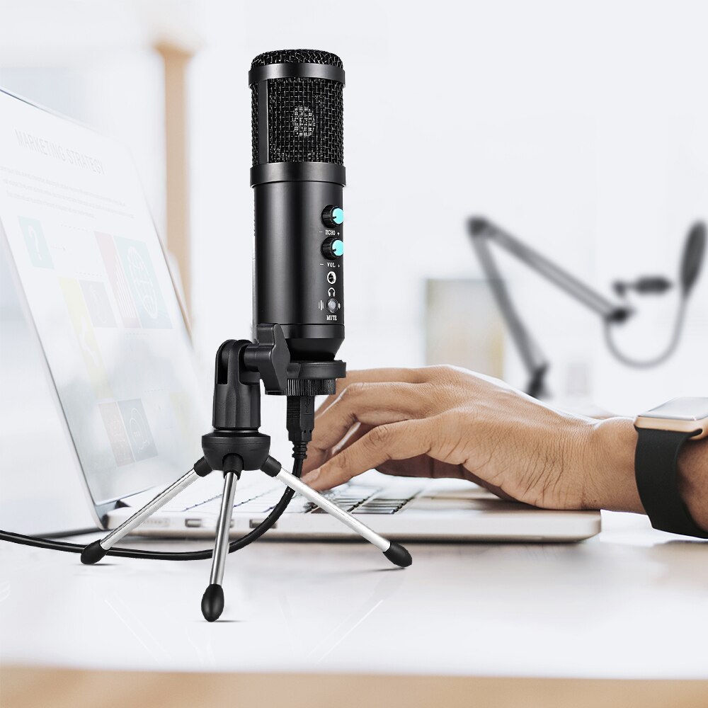 USB Condenser Microphone Kit With Tripod Stand Microfone Cardioid Studio Recording Live KTV Karaoke Microphone for PC Computer