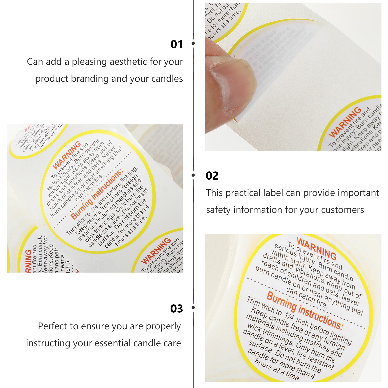 1 Roll Candle Warning Sticker Label Removable Safety Decals for Candle Jar