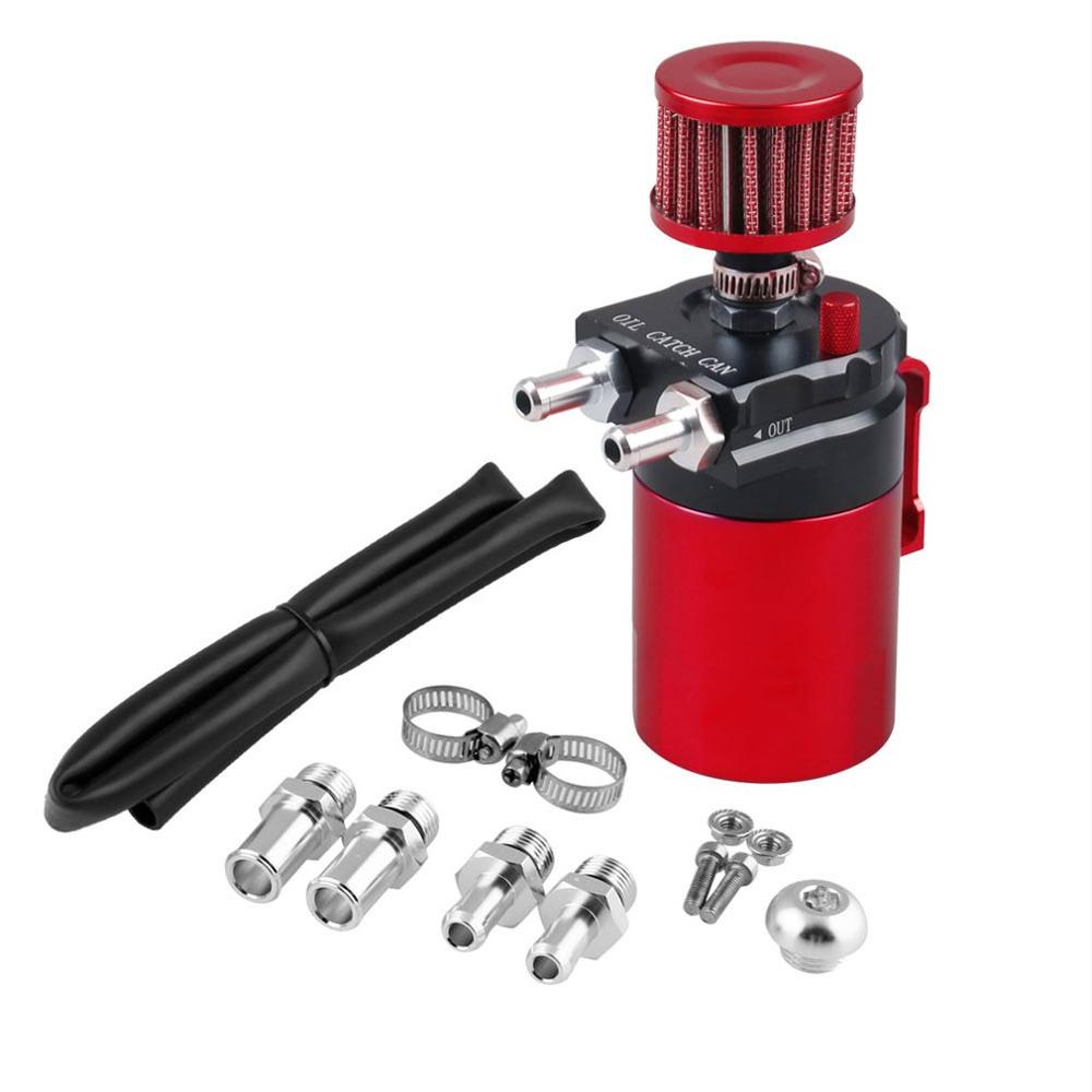 Universal 300ML Aluminum Car Engine Oil Catch Can Kit Air Oil Separator Tank Cylinder Baffled Reservoir: Black Red