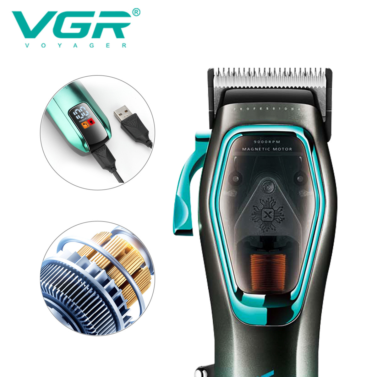 Vgr hårklipper hårtrimmer 9000 o/min hårklippemaskin justerbar barber hårklipp led trimmer for menn v -674