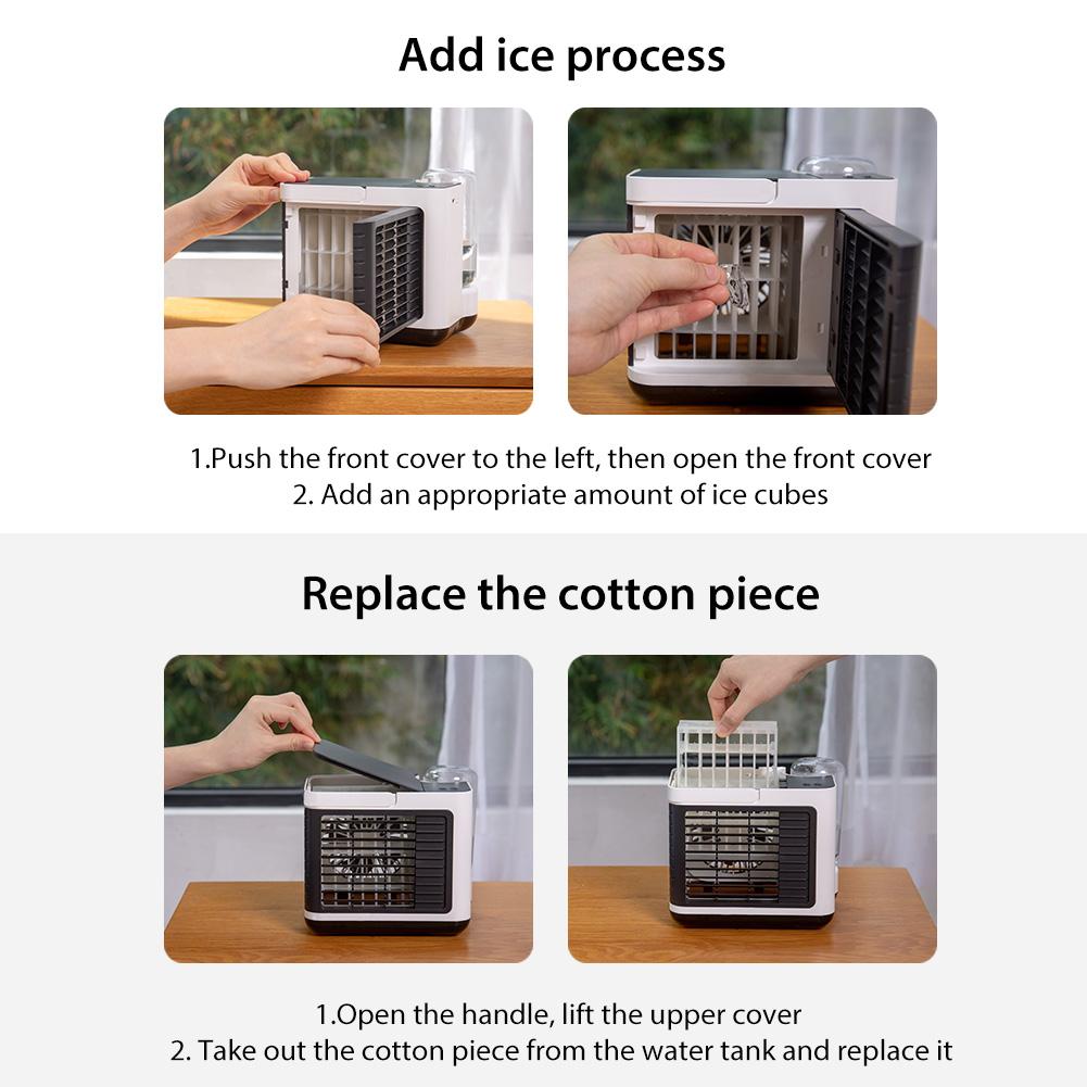 3 in 1 Portable Air Conditioner Silent LED Light Conditioning Humidifier Purifier USB Desktop Air Cooler Fan for Car Home Office