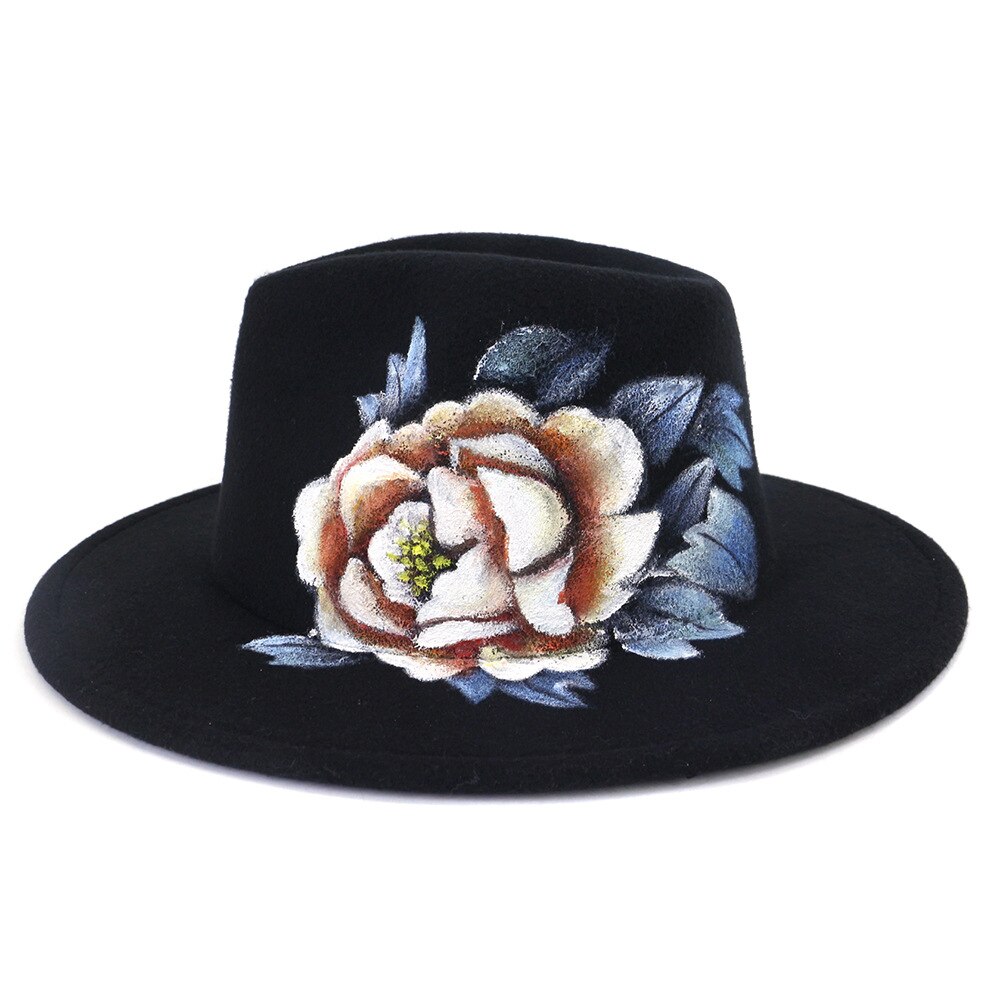 Vrouwen Brede Rand Herfst Fedora Hoed Vilten Hoeden Vintage Afdrukken Kerk Winter Vrouwen Hoeden MZ14: 8