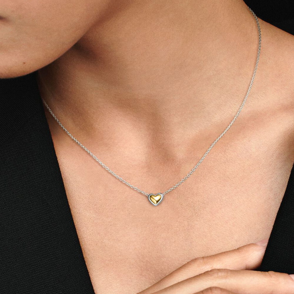 925 Sterling Silver Jewelry Set Fit for Original Domed Golden Heart Collier Necklace Stud Earring set For Women